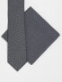 Noak slim tie and pocket square in grey crosshatch