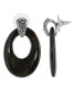 ფოტო #1 პროდუქტის Pewter Semi Precious Oval Obsidian Hoop Earrings