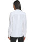 Women's Collared Pleat-Front Long-Sleeve Top