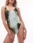 Фото #2 товара Topshop scoop cut out back swimsuit in radioactive print