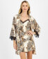 ფოტო #2 პროდუქტის Women's Lace-Trim Animal-Print Stretch Satin Robe, Created for Macy's