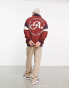 ASOS Actual oversized polar fleece quarter zip sweatshirt with towelling applique in berry