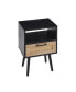 Rattan End Table With Power Outlet & USB Ports, Modern Nightstand With Drawer And Solid Wood