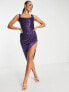 ASOS DESIGN cowl neck corset satin midi dress in aubergine