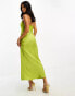 Фото #2 товара ASOS DESIGN Petite bandeau contrast fabric slip maxi dress with corset detail in olive green