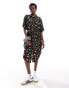 Monki tie waist midi shirt dress in black cherry print exclusive to ASOS