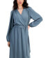 Women's Surplice-Neck Faux-Wrap Long-Sleeve Dress