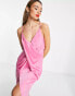 ASOS DESIGN drape detail satin midi dress with strappy back in pink