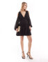 ASOS DESIGN cold shoulder tiered mini dress with lace insert in black Черный, 32 - фото #2