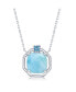 Sterling Silver Cushion-Cut Larimar with CZ Hexagon Necklace