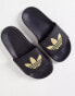 Фото #1 товара adidas Originals Adilette lite sliders in black with gold trefoil