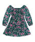 Big Girls Long Sleeve Floral Printed Mesh with Tiered Skirt Dress