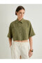 Фото #24 товара Рубашка женская Koton Crop Oversize Viskon Keten Короткий рукав с карманами