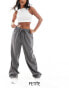 Фото #1 товара In The Style Petite x Perrie Sian wide leg drawstring trouser in grey pinstripe