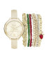 ფოტო #1 პროდუქტის Women's Analog Dear Santa Strap Watch 34mm with Red, Green and Gold-Tone Bracelets Set