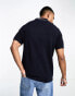 GANT open neck cotton texture knit polo in evening blue