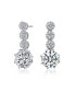 Sterling Silver with Rhodium Plated Clear Round Cubic Zirconia Tier Drop Earrings
