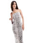 Bershka bandeau bodycon maxi dress in snakeskin print Черный, M - EU 38 - фото #3