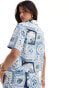 Фото #4 товара Abercrombie & Fitch co-ord short sleeve satin shirt in blue tile print