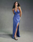 Фото #2 товара ASOS DESIGN satin mix cut out waist maxi dress with sheer insert in blue