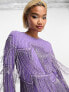 Фото #4 товара ASOS DESIGN embellished shift mini dress with beaded fringe in purple