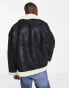 ASOS DESIGN faux shearling aviator jacket in black