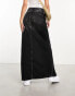 ASOS Weekend Collective denim maxi skirt with front split in washed black Черный, 34 - фото #2