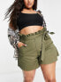 ASOS DESIGN Curve utility belted shorts in khaki