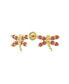 CZ Tiny Cubic Zirconia Red Simulated Garnet CZ Dragonfly Firefly Butterfly Stud Earrings Real 14K Yellow Gold Screw back