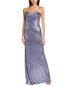 Rene Ruiz Strapless Metallic Knit Gown Women's