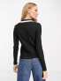 River Island long sleeve ribbed polo top with contrast collar in black