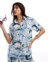 Фото #1 товара Abercrombie & Fitch co-ord short sleeve satin shirt in blue tile print