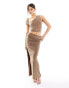 Kaiia slinky asymmetric cut out top co-ord in light brown