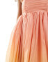 & Other Stories strapless midaxi dress with puffball hem in soft peach and sage ombre print