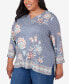 ფოტო #5 პროდუქტის Plus Size Scottsdale Floral Border Split Neck Top