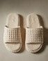 Waffle-knit platform slippers