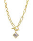 ფოტო #1 პროდუქტის 19" Paper Clip Chain Toggle 14K Gold Plated Flower White Imitation Mother of Pearl Necklace