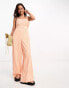 Фото #1 товара Monki square neck jumpsuit with front ruching in orange gingham