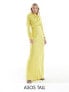 ASOS DESIGN Tall satin button shoulder maxi dress with drape bodice detail in lime 34 - фото #1