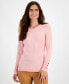 ფოტო #1 პროდუქტის Women's Button-Sleeve Crewneck Sweater, Created for Macy's