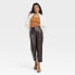 Фото #2 товара Women's High-Rise Faux Leather Tapered Ankle Pants - A New Day Dark Brown 6