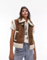 Фото #1 товара Topshop faux suede shearling oversized aviator gilet in chocolate