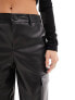 Фото #9 товара Stradivarius Petite faux leather cargo trouser in black
