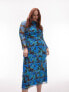 Фото #1 товара Topshop Curve floral printed mesh midi dress in blue