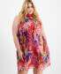 Фото #3 товара Plus Size Tropical-Print Mock Neck Swing Dress