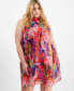 Plus Size Tropical-Print Mock Neck Swing Dress Красный, 18W - фото #3