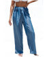 Women's Blue Tie Waist Straight Leg Pants