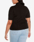 Фото #2 товара Black Label Plus Size Mock Neck Zip Front Ribbed Short Sleeve Sweater