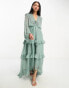 Фото #1 товара ASOS DESIGN soft midi dress with button front and trailing floral embellishment in sage