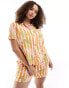 Фото #1 товара Chelsea Peers Curve poly jersey short sleeve and short pyjama set in palm leaf stripe print